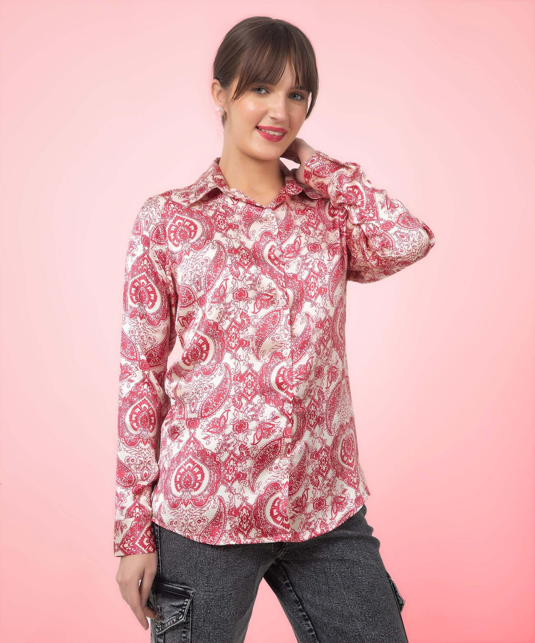 Paisley Printed Satin Shirt - Vooning