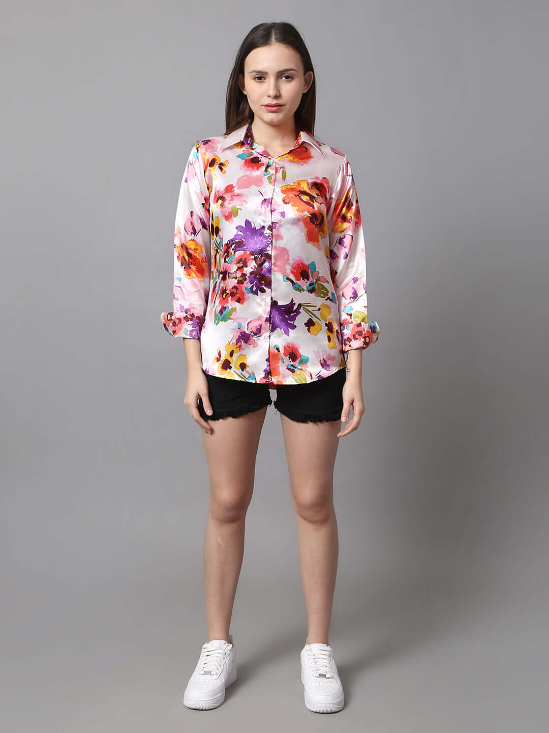 Peach Floral Printed Shirt - Vooning