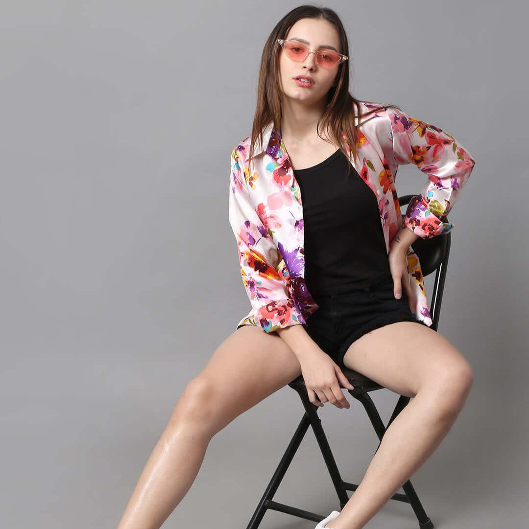 Peach Floral Printed Shirt - Vooning