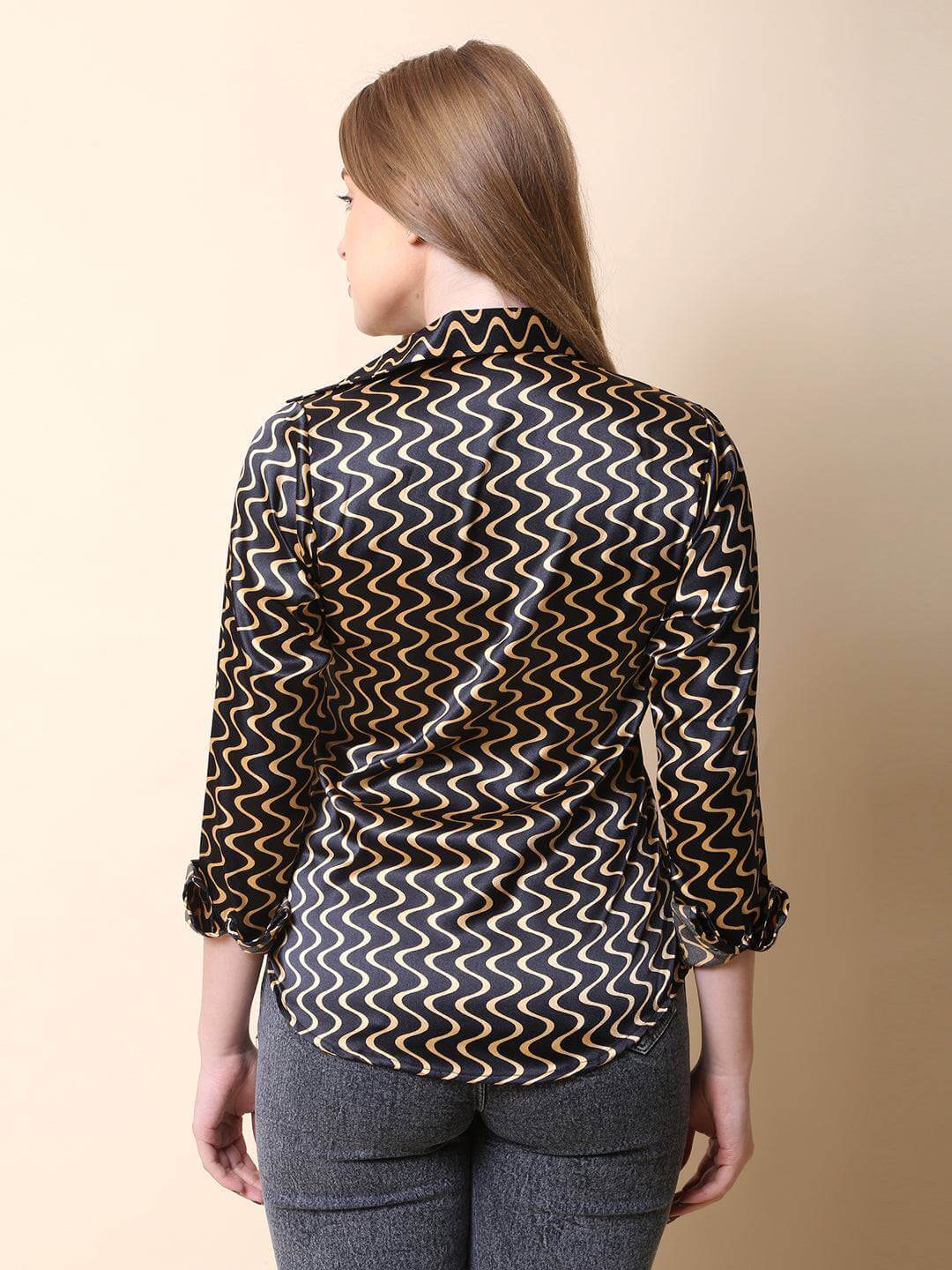 Printed Ruched Satin Shirt