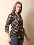 Printed Ruched Satin Shirt - Vooning