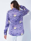 Purple Floral Printed Satin Shirt - Vooning