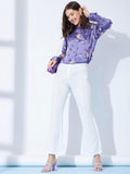 Purple Floral Printed Satin Shirt - Vooning