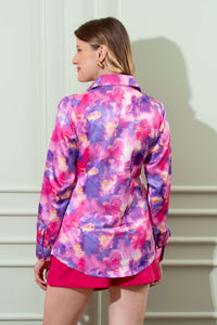 Purple Tie Dye Printed Satin Shirt - Vooning