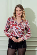 Red Libral Vintage Satin Shirt - Vooning