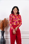 Saphira Orange Pink Floral Printed Shirt - Vooning