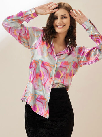 Satin Marble Printed Shirt - Vooning