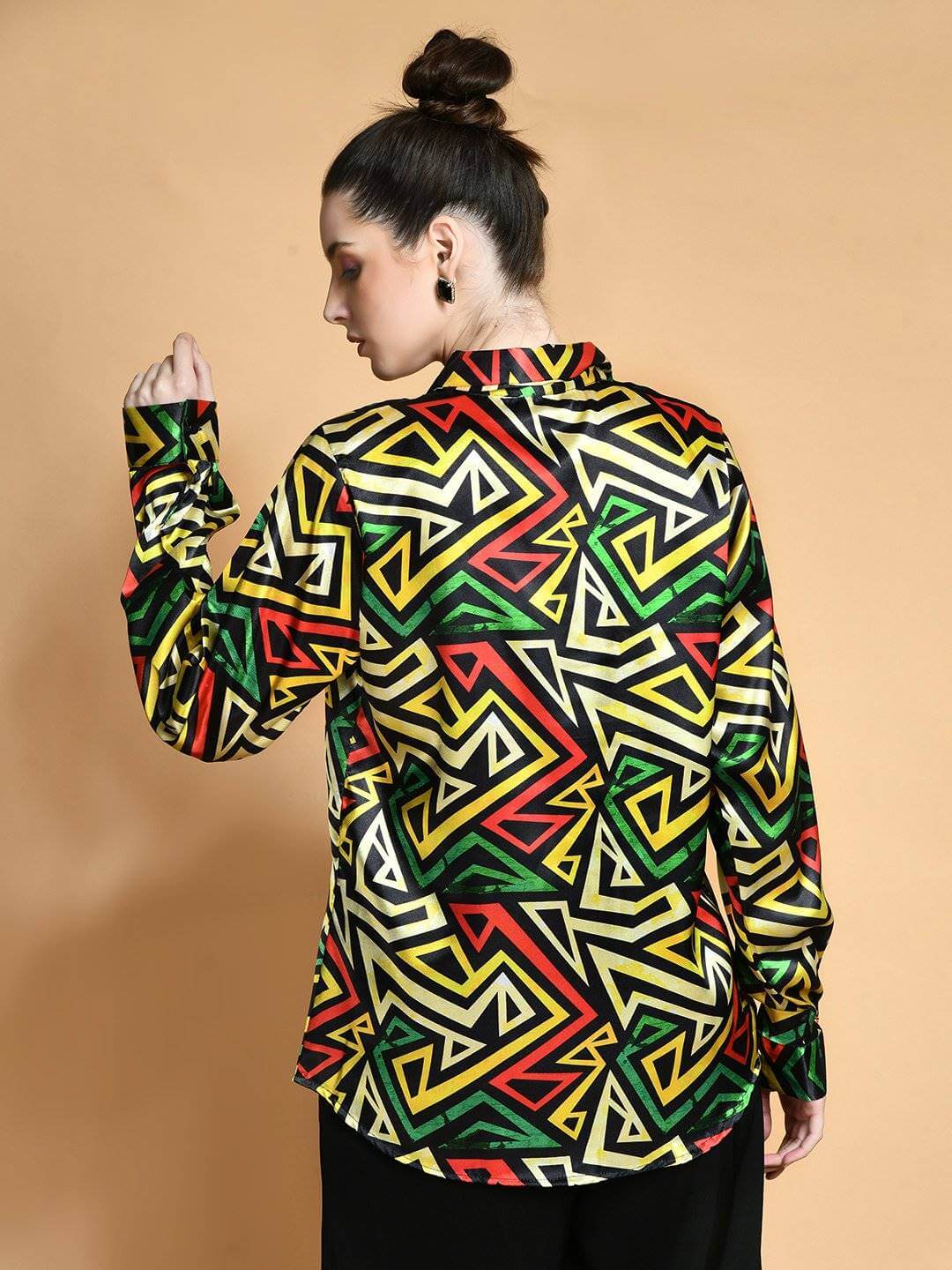 Satin Shirt Geometric Print