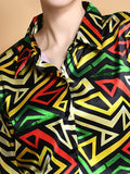 Satin Shirt Geometric Print