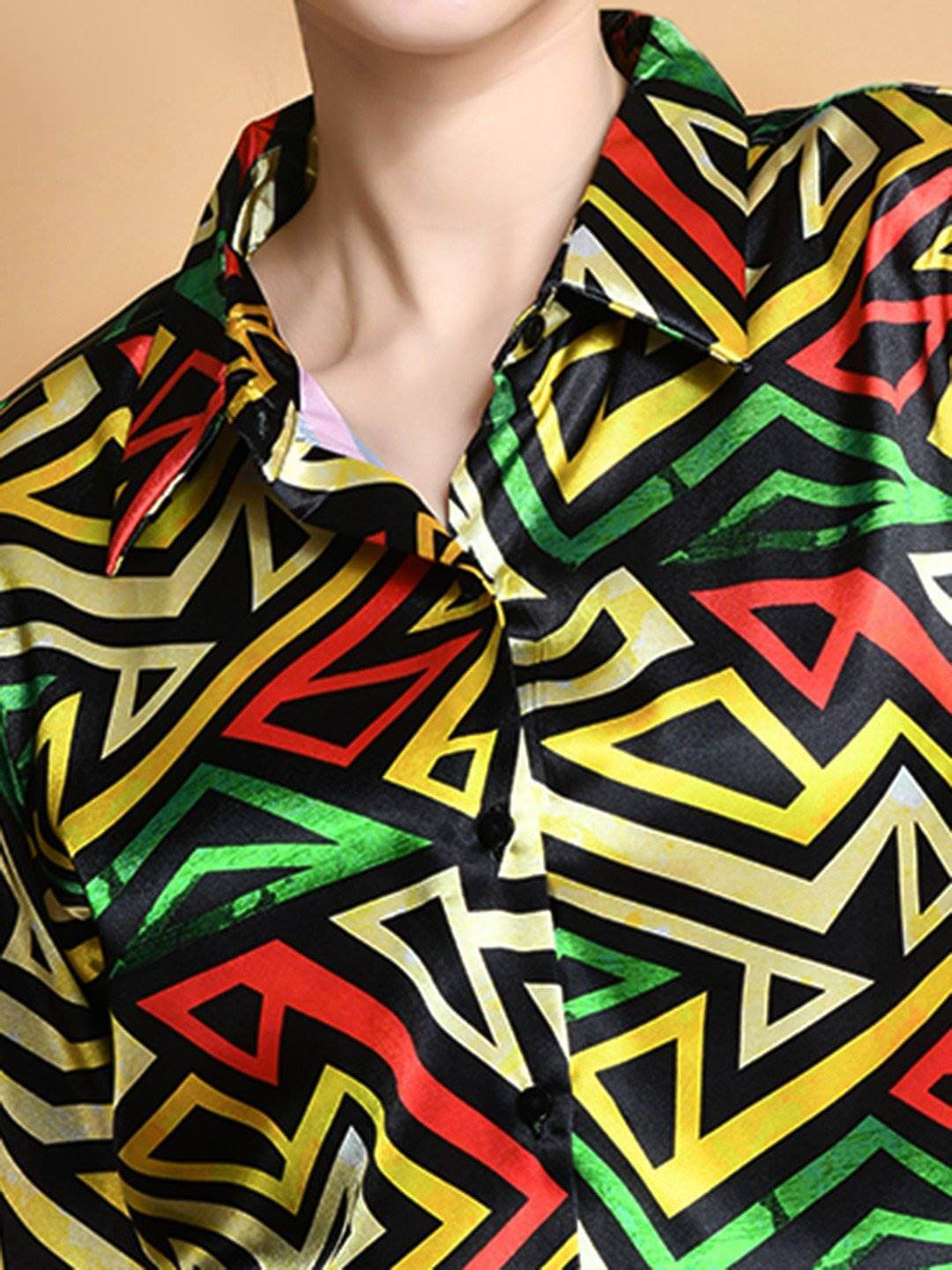 Satin Shirt Geometric Print