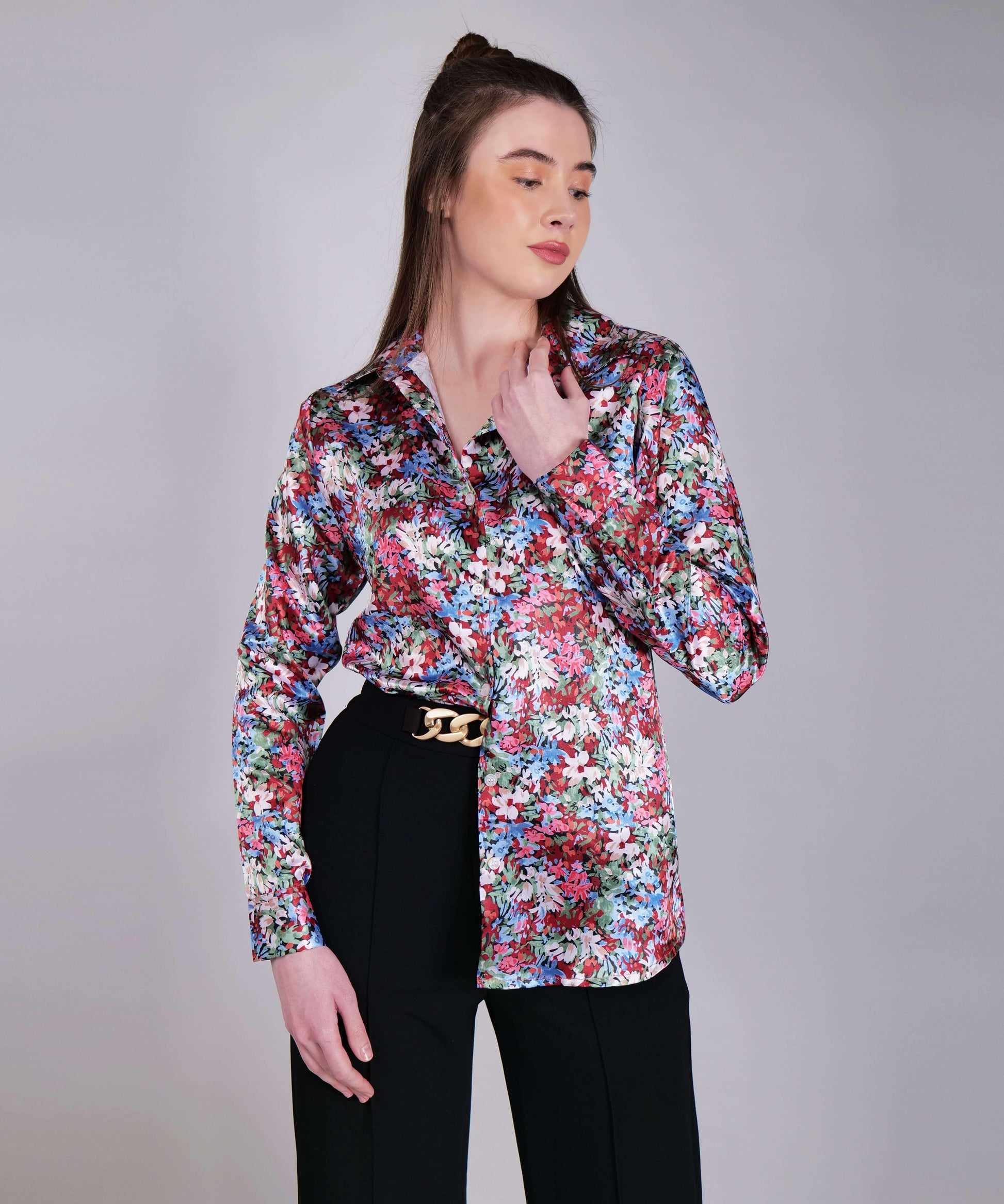 Satin Shirt In Floral Print - Vooning