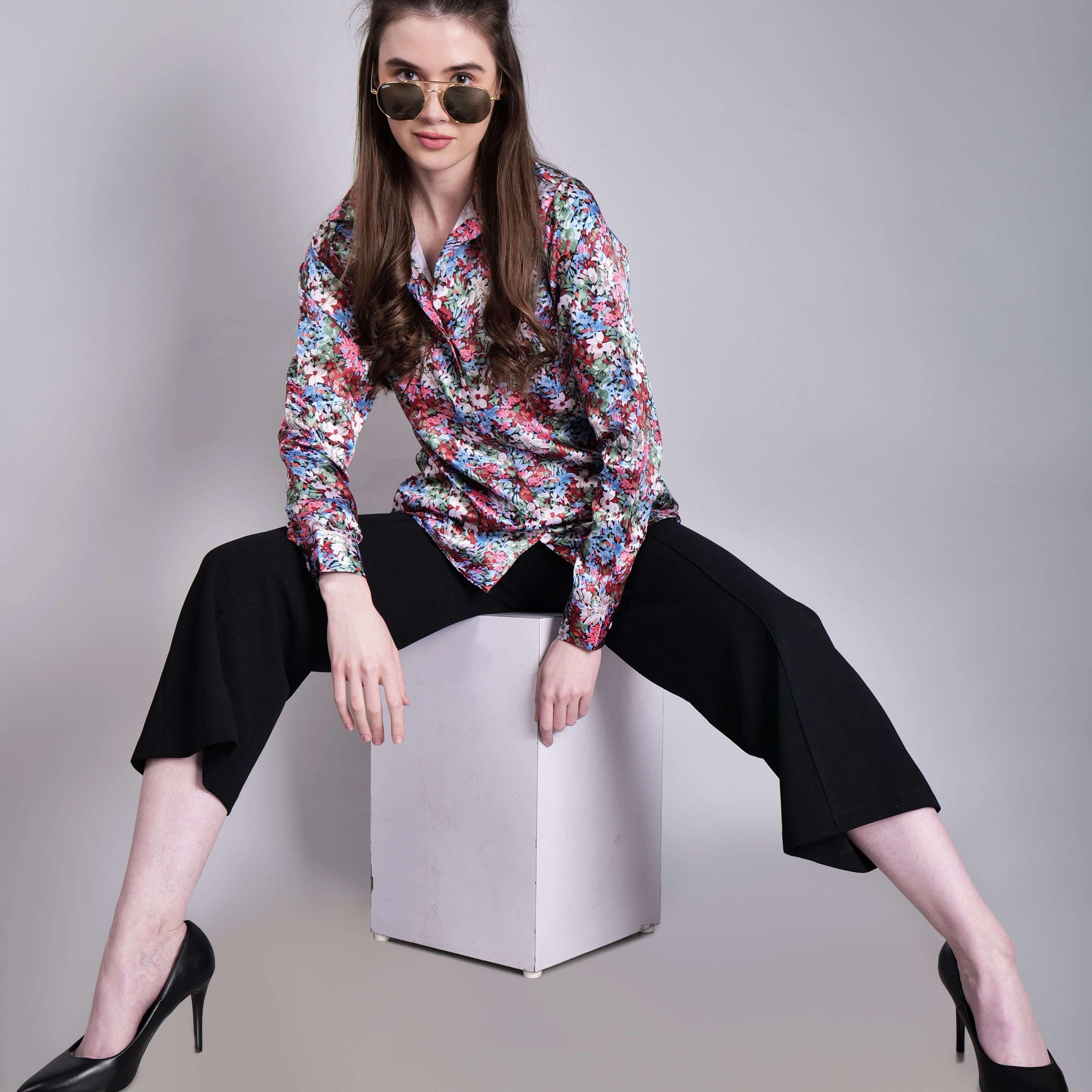 Satin Shirt In Floral Print - Vooning