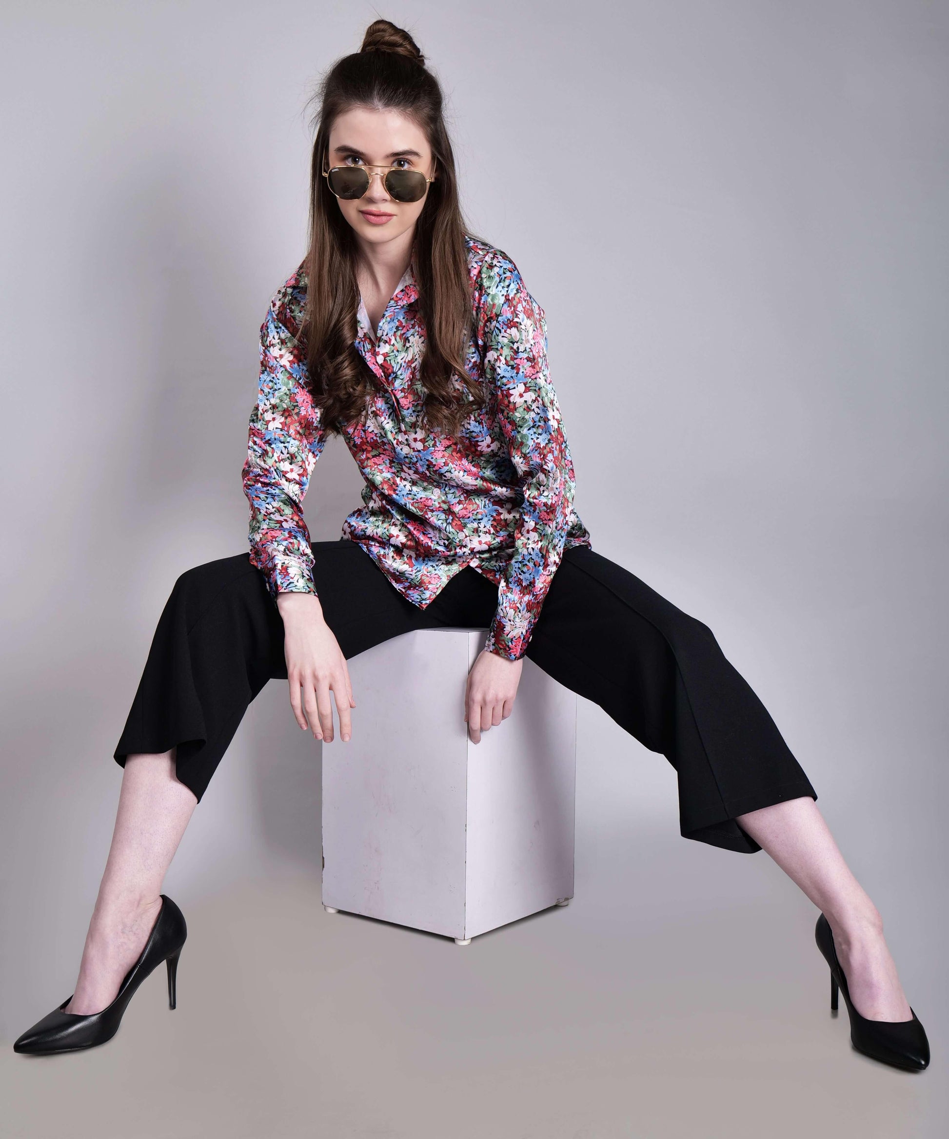 Satin Shirt In Floral Print - Vooning