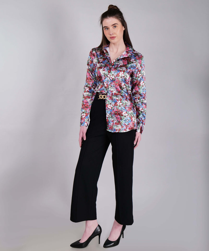 Satin Shirt In Floral Print - Vooning