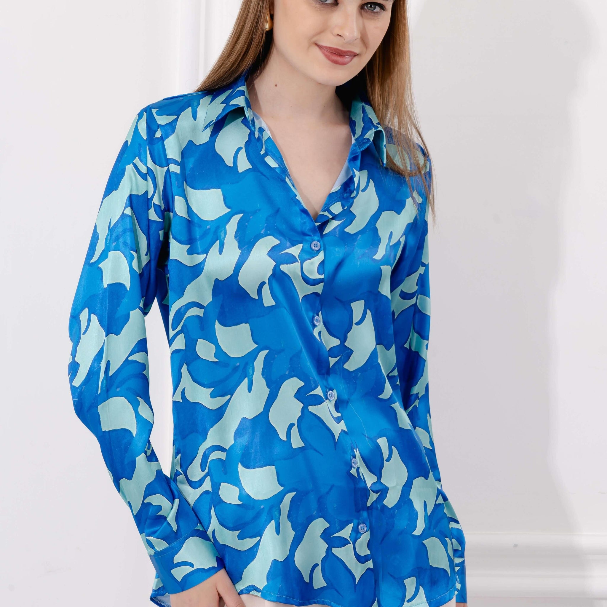 Satin Shirt With Patterned Print - Vooning