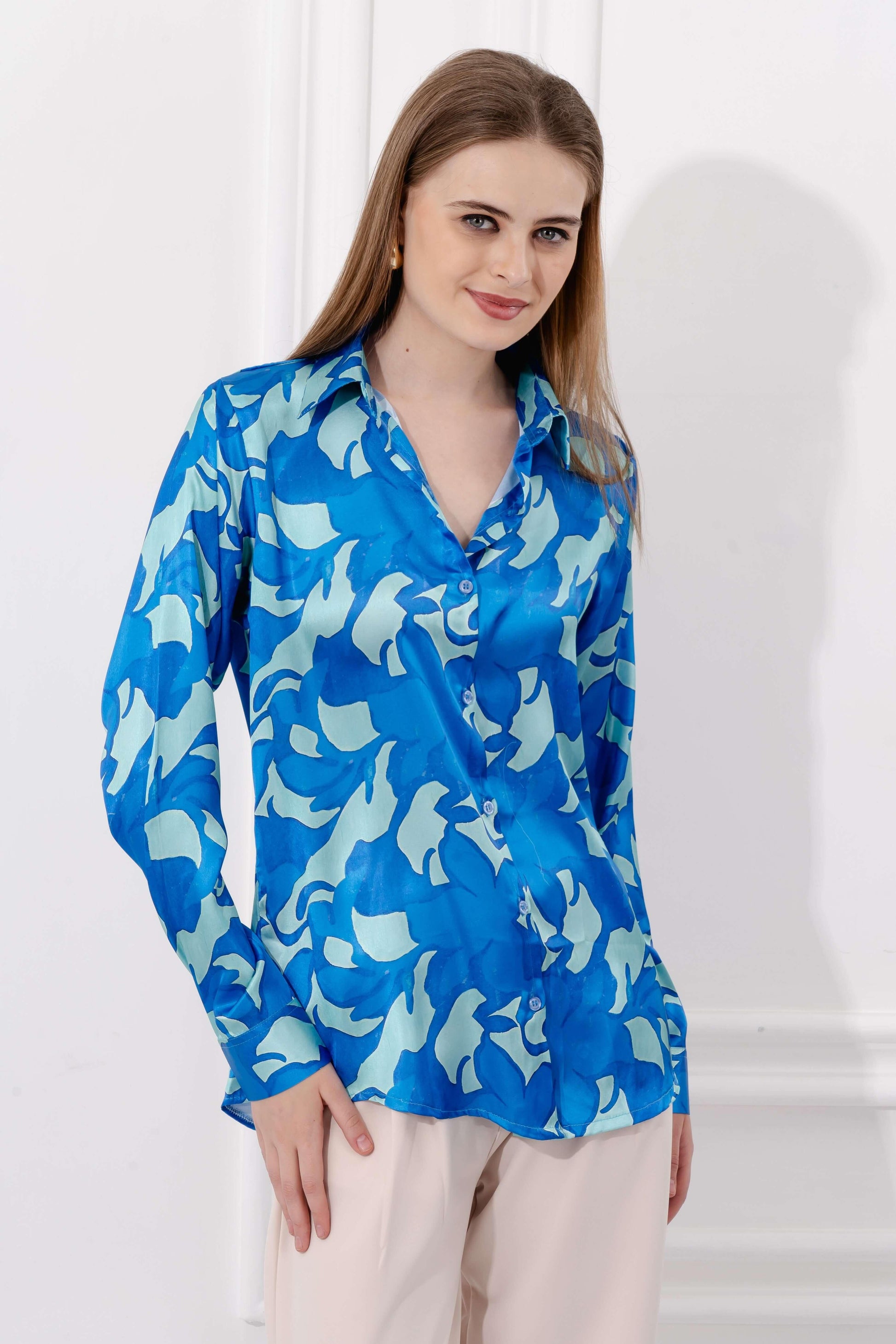 Satin Shirt With Patterned Print - Vooning