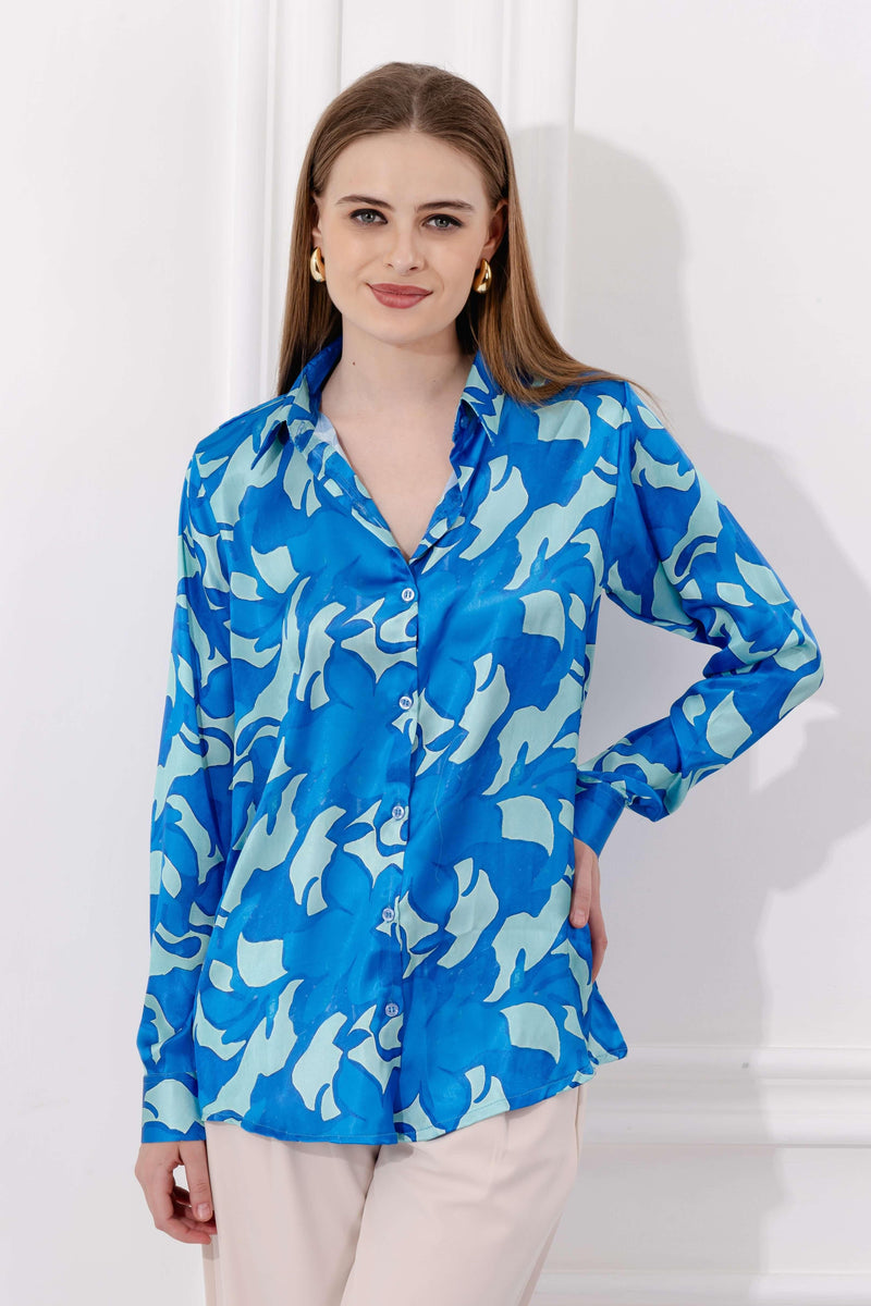 Satin Shirt With Patterned Print - Vooning