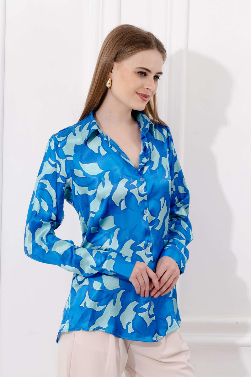 Satin Shirt With Patterned Print - Vooning