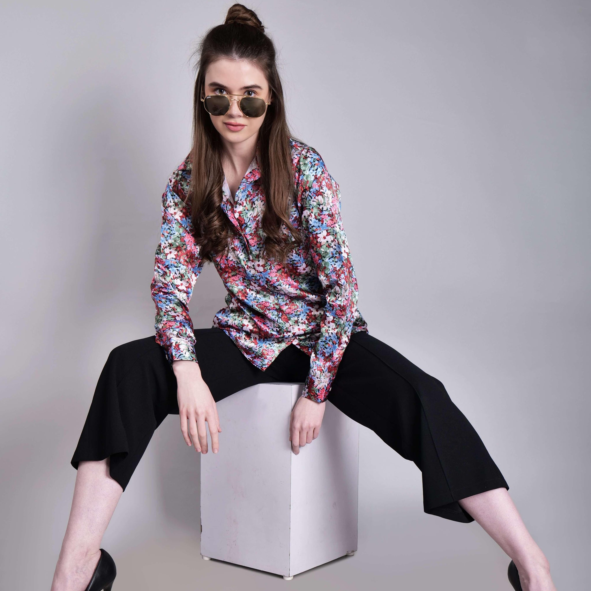 Satin Shirt In Floral Print - Vooning