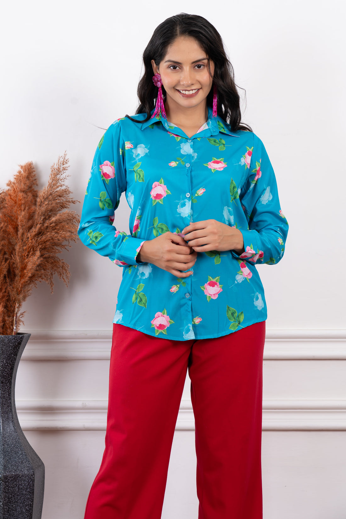 Seraphina Aqua Blue Floral Print Shirt