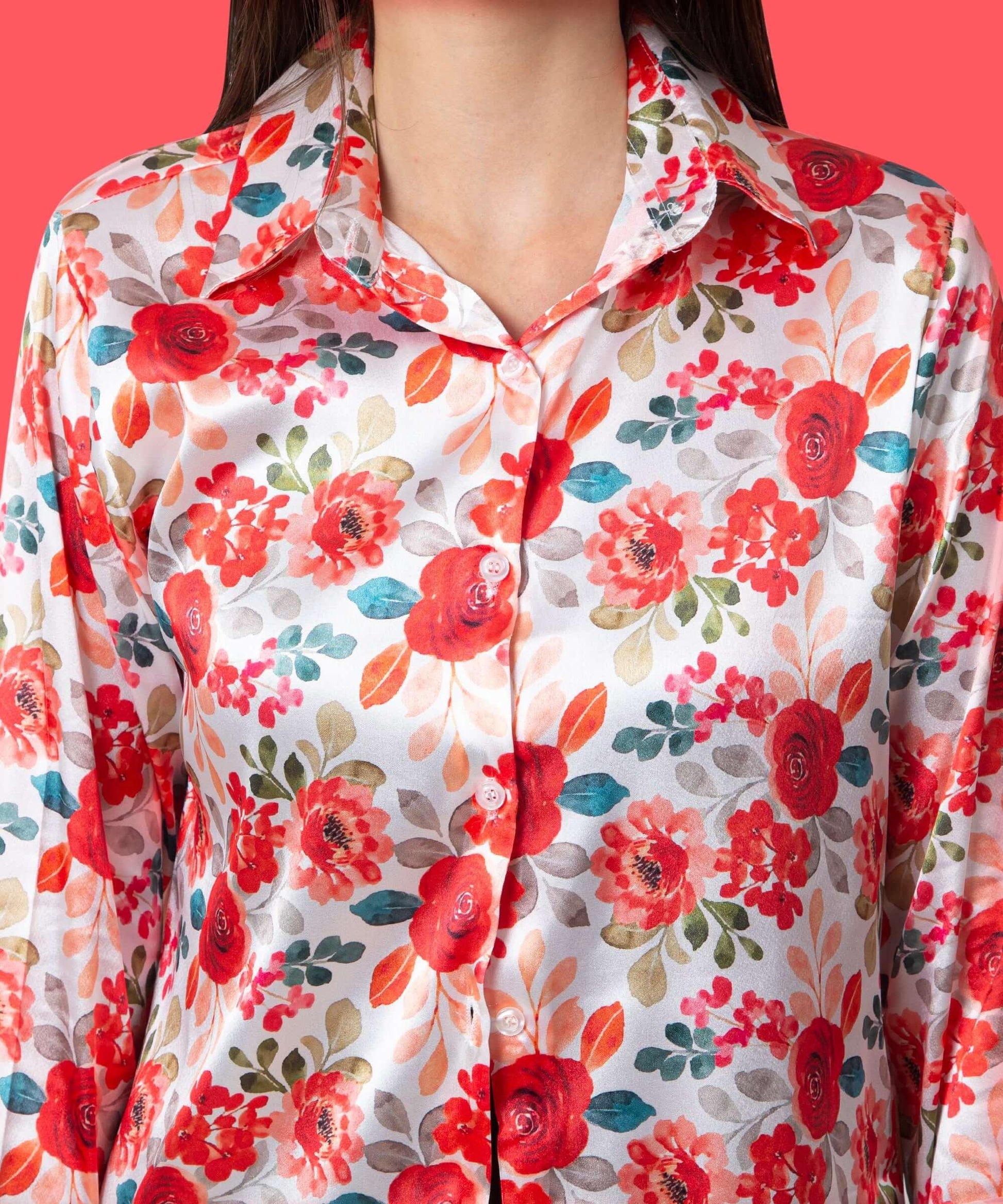 Unity Allover Floral Print Satin Shirt - Vooning