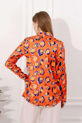 Vintage Printed Orange Satin Shirt - Vooning