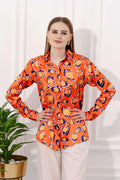 Vintage Printed Orange Satin Shirt - Vooning