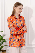 Vintage Printed Orange Satin Shirt - Vooning