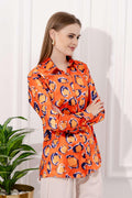 Vintage Printed Orange Satin Shirt - Vooning