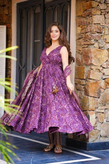Digital Printed cotton Anarkali suit