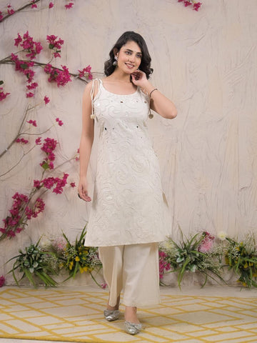 Ivory Elegance Embroidered Cord Set
