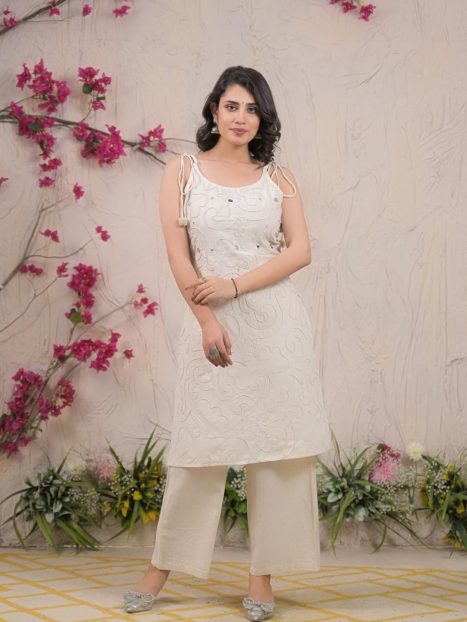Ivory Elegance Embroidered Cord Set
