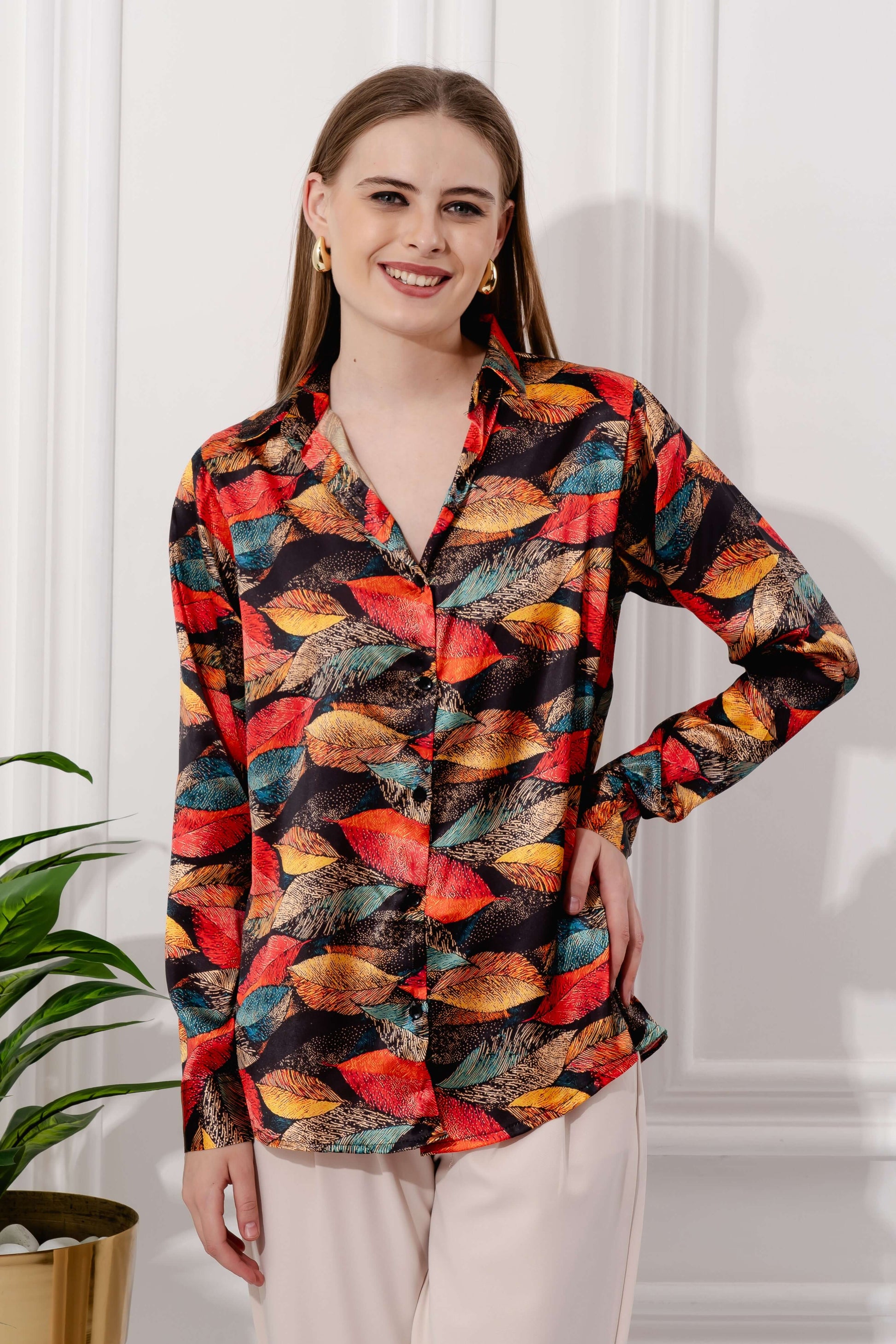 Zing Callistine Leaf Satin Shirt - Vooning