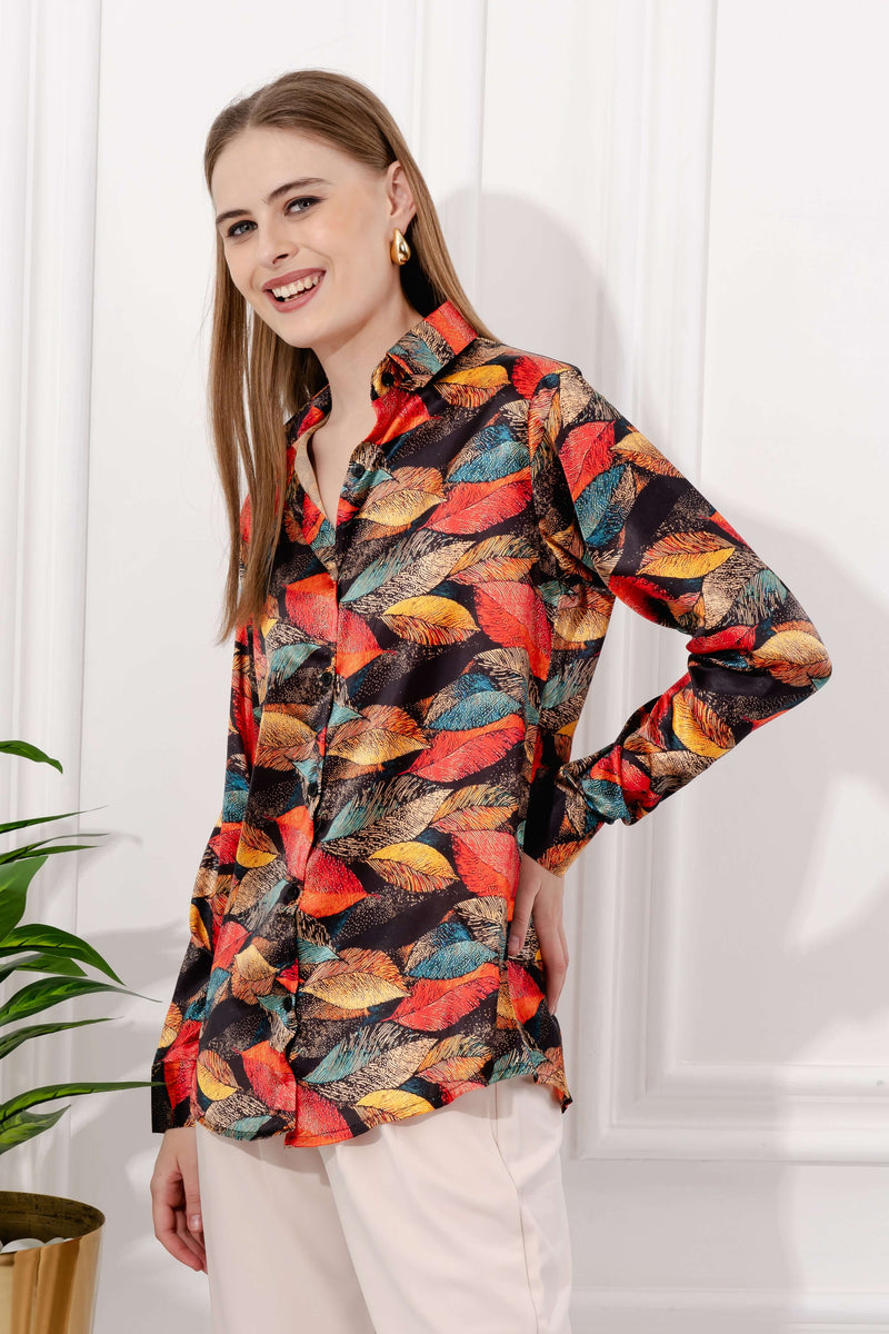 Zing Callistine Leaf Satin Shirt - Vooning