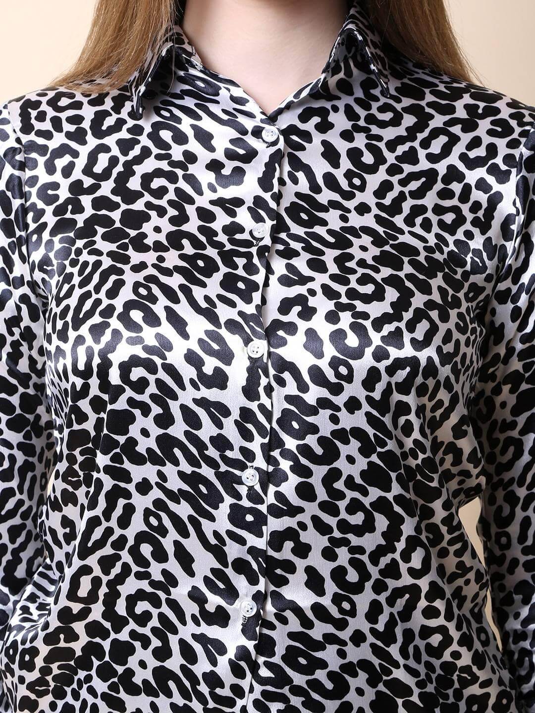 Animal Printed Satin Shirt - Vooning