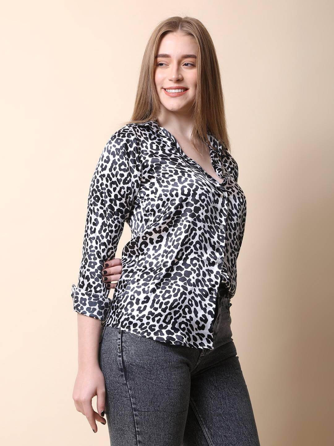 Animal Printed Satin Shirt - Vooning