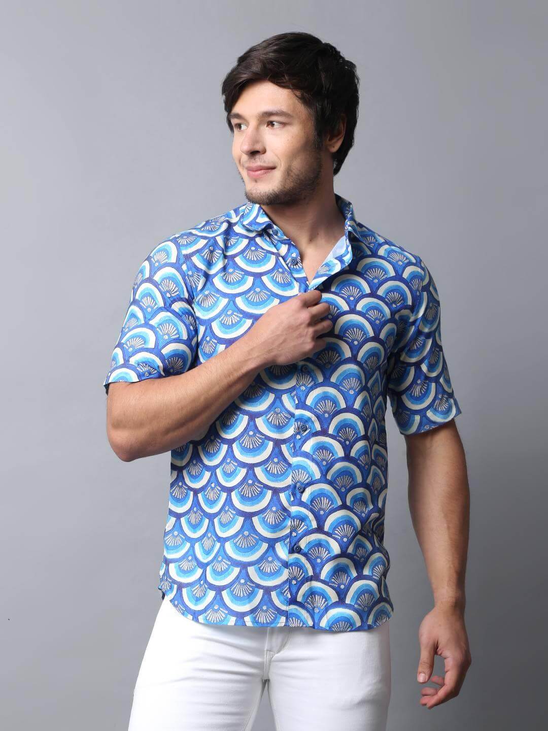 Blue Block Printed Shirt - Vooning