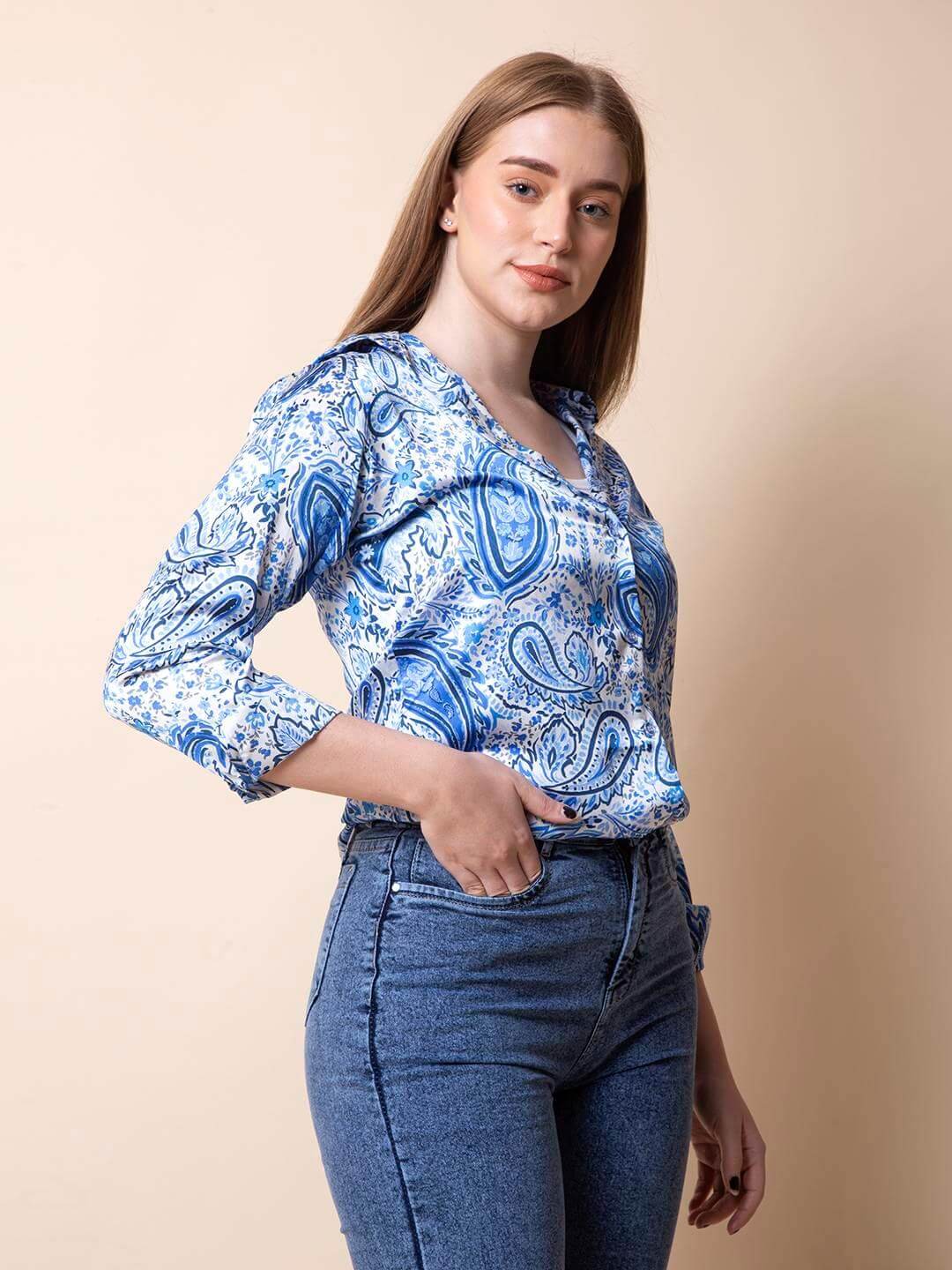 Blue Paisley Printed Shirt - Vooning