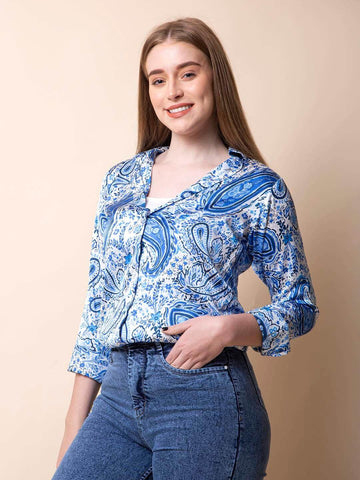 Blue Paisley Printed Shirt - Vooning