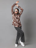 Brown Printed Satin Shirt - Vooning