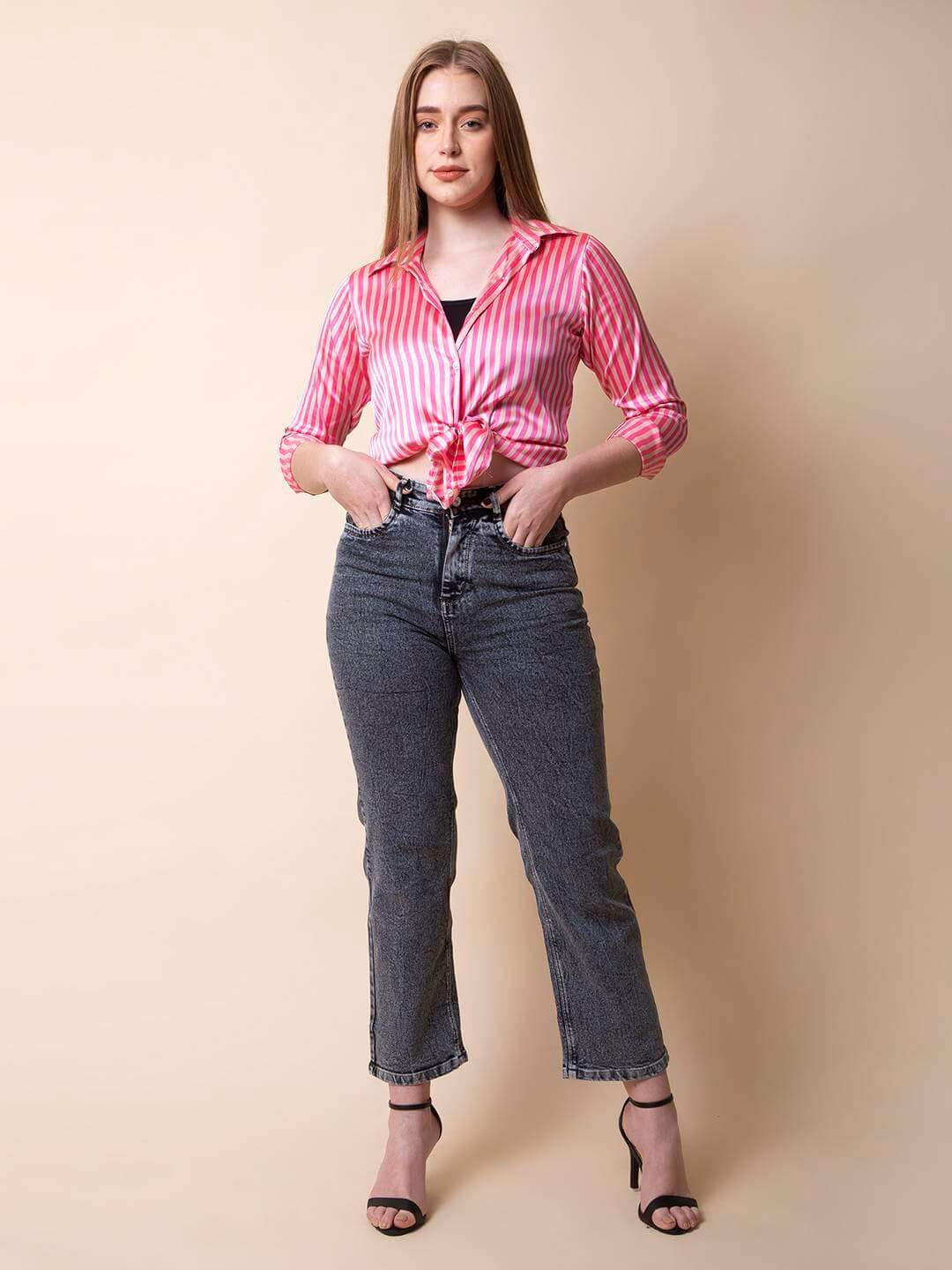 Pink Striped Satin Shirt - Vooning