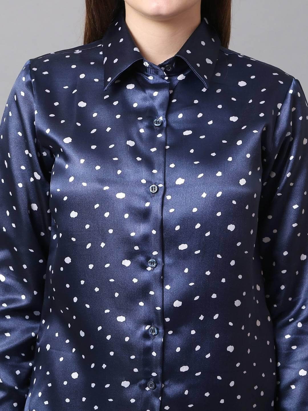 Polka Printed Satin Shirt - Vooning