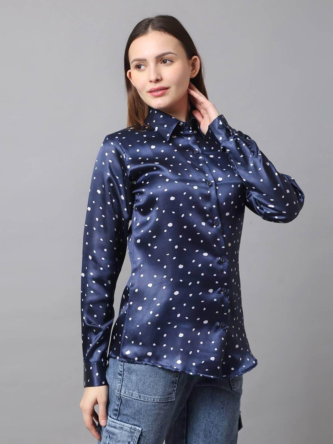 Polka Printed Satin Shirt - Vooning