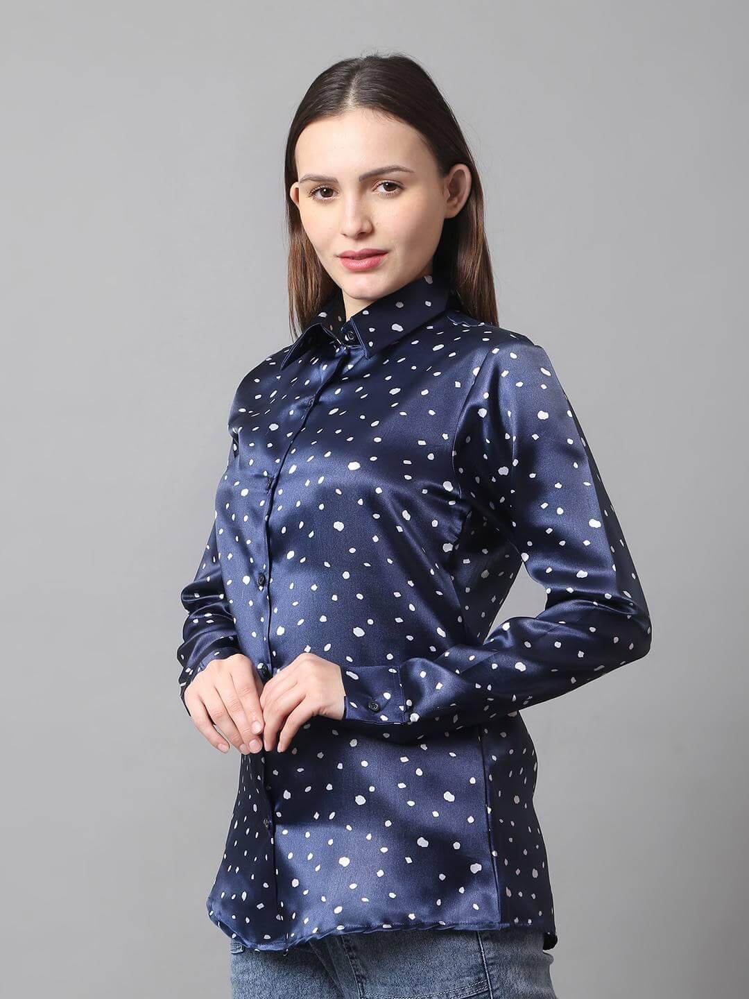 Polka Printed Satin Shirt - Vooning