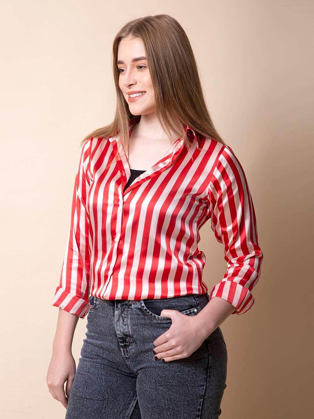 Red White Striped Shirt - Vooning