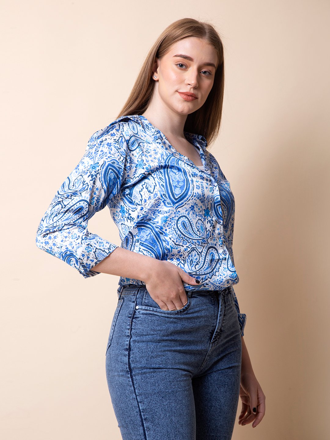 Blue Paisley Printed Shirt