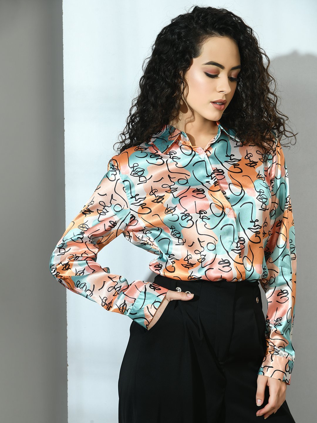 Digital Printed Satin Shirt Front