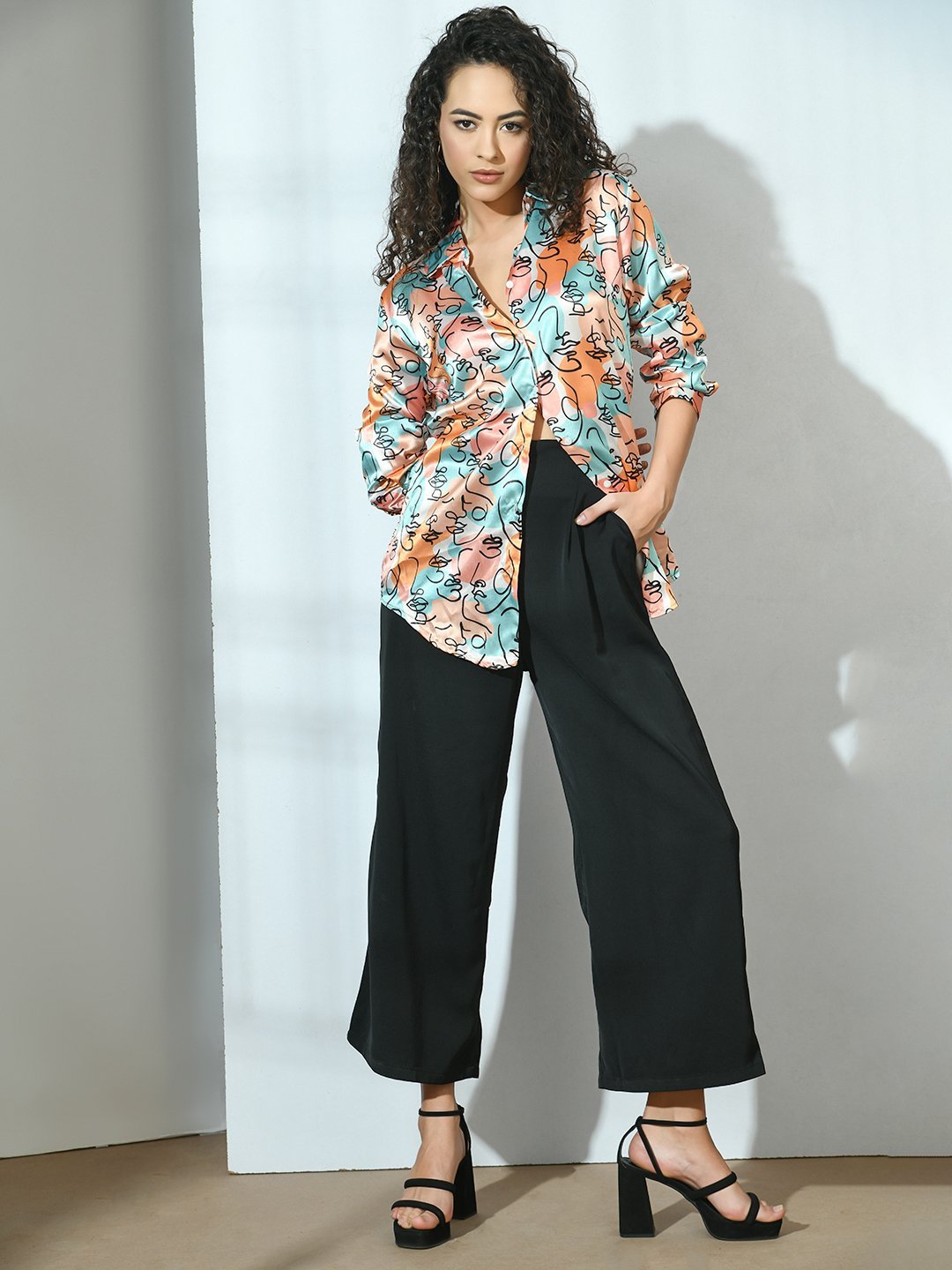 Digital Printed Satin Shirt Front