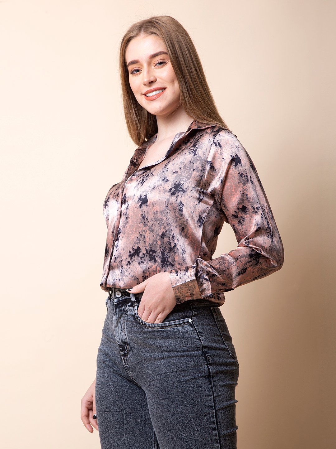Pink Dye-up Satin Shirt
