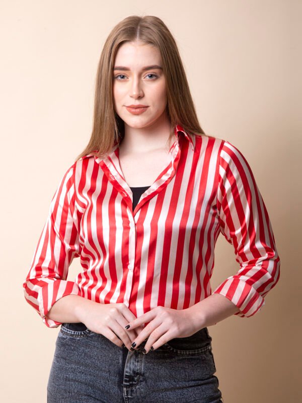 Red White Striped Satin Shirt